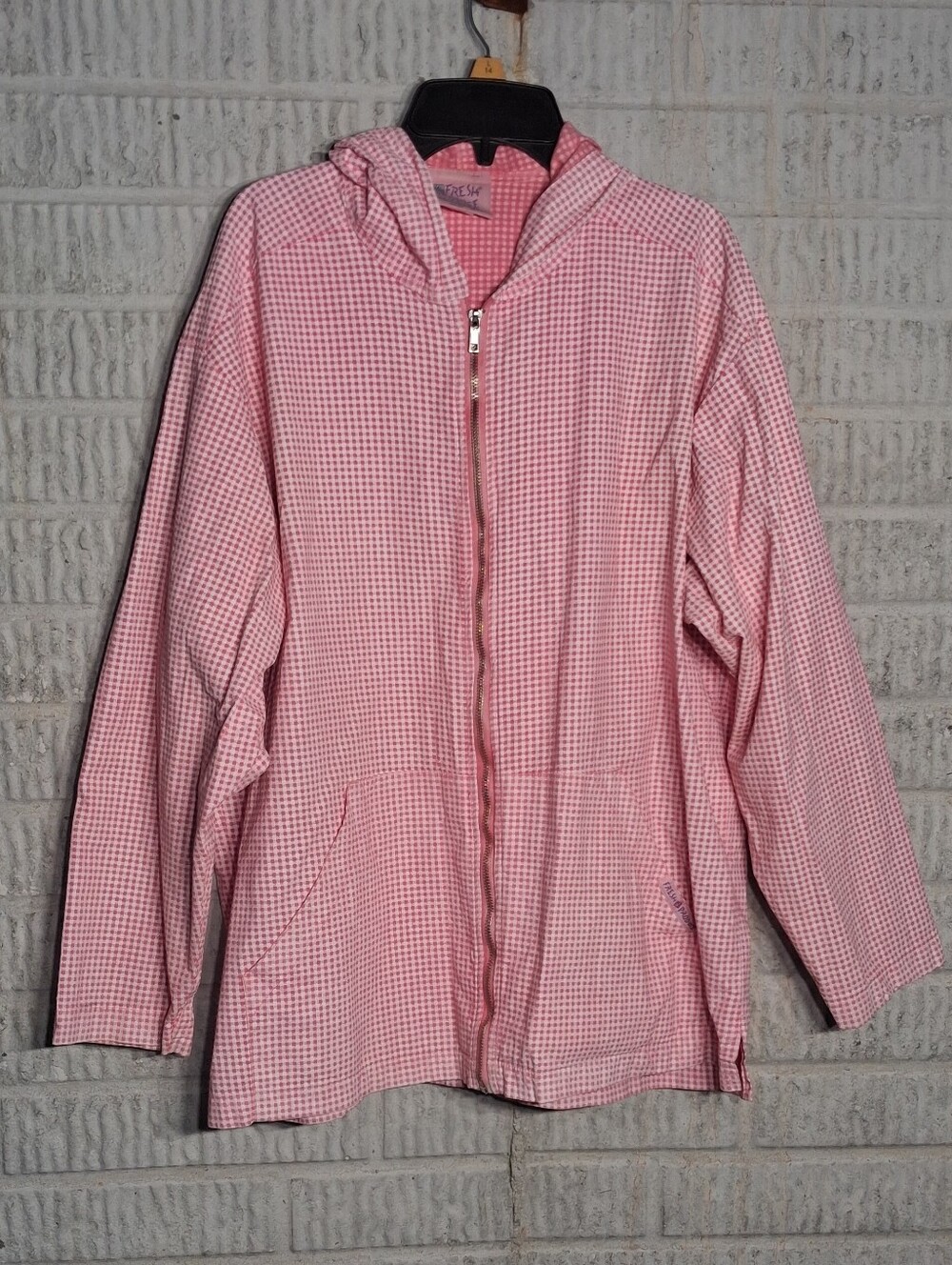 fresh produce Pink Gingham Zip Hoodie Utility Jacket